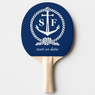 Klassiskt monogram Nautical Blue Anchor Beach Boat Pingisracket