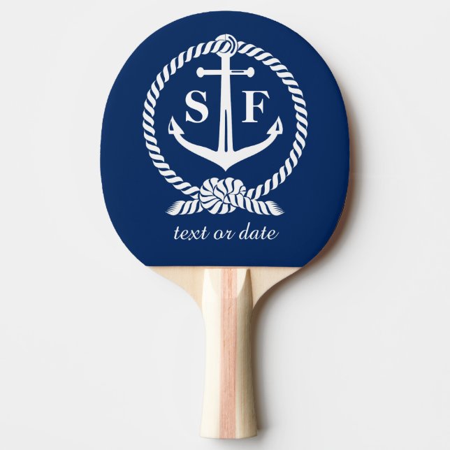 Klassiskt monogram Nautical Blue Anchor Beach Boat Pingisracket (Framsidan)