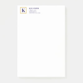 Klassiskt monogram-personligt brevpapper | Guld & Post-it Block