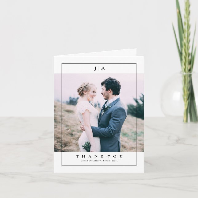 Klassiskt monogram Photo Bröllop Tack Kort (Framsida)