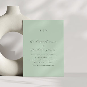 Klassiskt Monogram Pistachio Mint-skript Bröllop Inbjudningar