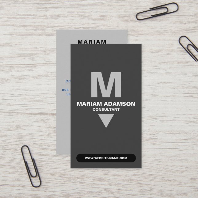 Klassiskt (Monogram QR) svart Silver & projektions Visitkort (Fram/Back In Situ)