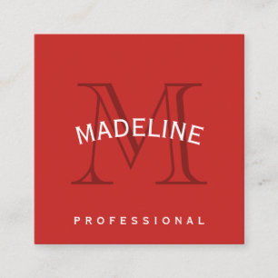 Klassiskt Monogram Red med Arc Text Fyrkantigt Visitkort