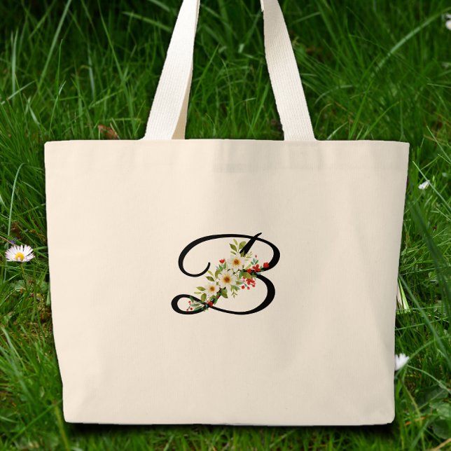 Klassiskt monogram röd vit blomma mormors gåva jumbo tygkasse (Skapare uppladdad)