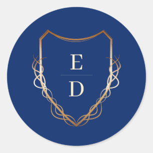Klassiskt monogram Royal Blue Golden Runt Klistermärke
