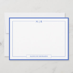 Klassiskt monogram Royal Blue Gräns Stationery Not Anteckningskort