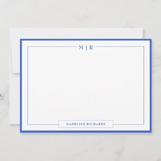 Klassiskt monogram Royal Blue Gräns Stationery Not Anteckningskort