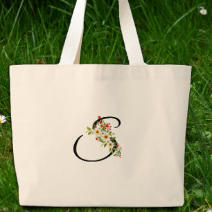 Klassiskt monogram S röd vit blomma mormorspresent Jumbo Tygkasse