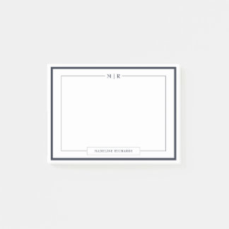 Klassiskt monogram sjöblå kant brevpapper post-it block