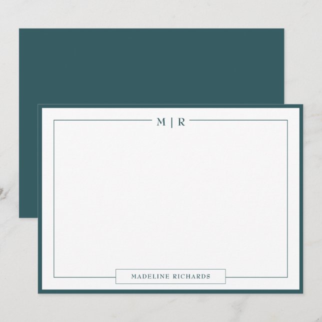 Klassiskt monogram Smoke Grönt Gräns Stationery Anteckningskort (Fram/baksida)