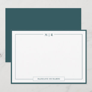 Klassiskt monogram Smoke Grönt Gräns Stationery Anteckningskort