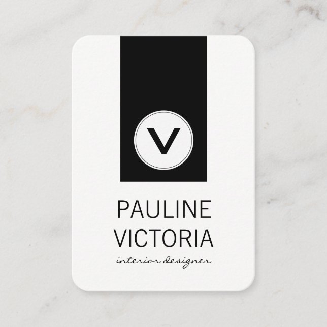 Klassiskt monogram/svart dekorfärg visitkort (Framsida)