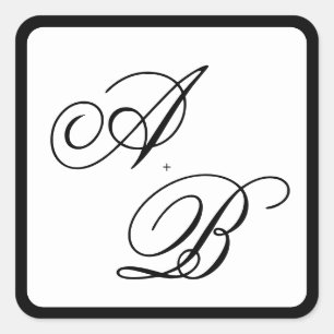 Klassiskt monogram, svart och vit Bröllop Fyrkantigt Klistermärke