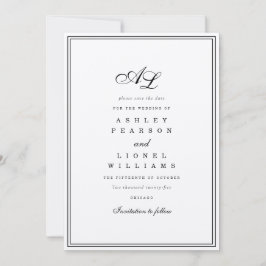 Klassiskt Monogram, svart och vit, traditionell Br Spara Datumet