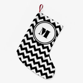 Klassiskt monogram svart och vitt mönster liten julstrumpa