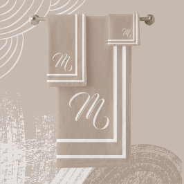 Klassiskt Monogram Taupe/White Bath Towel Set
