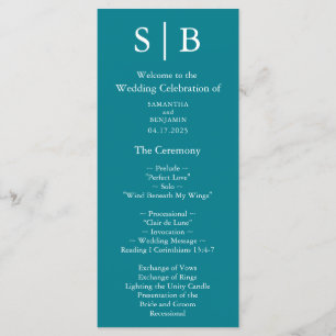 Klassiskt Monogram Teal Bröllop Program