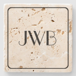 Klassiskt monogrammat tåligt Masculine Travertine Stenunderlägg