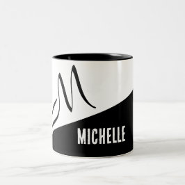 Klassiskt Monogrammed Black & white färg-block Två-Tonad Mugg