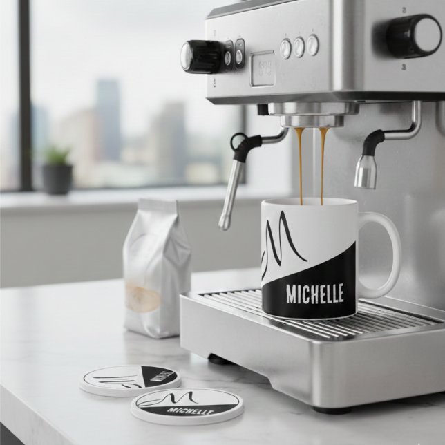 Klassiskt Monogrammed Black & white färg-block Två-Tonad Mugg (Skapare uppladdad)