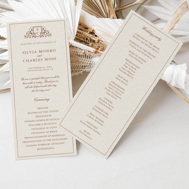 Klassiskt Monorgam Brown & Ecru-Bröllopsprogram (Classic Monorgam Brown & Ecru Wedding Program)