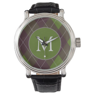 Klassiskt mönster med mörkgrönt argyle-monogram armbandsur