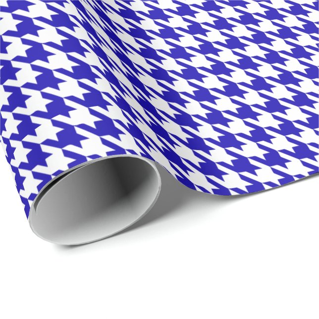 Klassiskt mörkblått och vitt rutmönster  presentpapper (Rullad Hörn)
