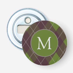 Klassiskt mörkgrönt Argyle-mönster med monogram Flasköppnare