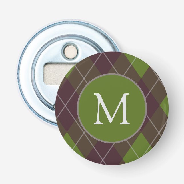 Klassiskt mörkgrönt Argyle-mönster med monogram Flasköppnare (Framsidan)
