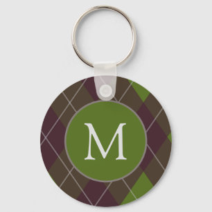 Klassiskt mörkgrönt argyle-mönster med monogram nyckelring