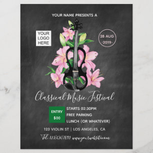 Klassiskt musikfestival-kalkylpanel reklamblad