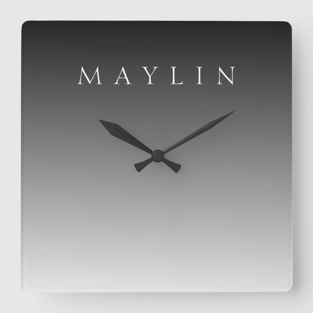 Klassiskt Namn eller Ord | Övertonat Grått Fyrkantig Klocka (Framsida)