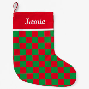 Klassiskt Namn Festive Red and Grönt checkad Liten Julstrumpa