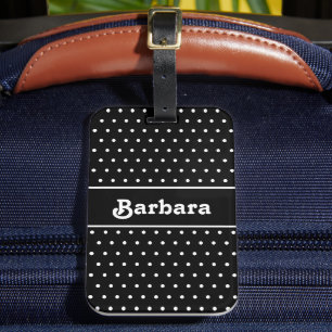 Klassiskt Namn Polka Dot Black and White Bagagebricka