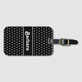 Klassiskt Namn Polka Dot Black and White Bagagebricka
