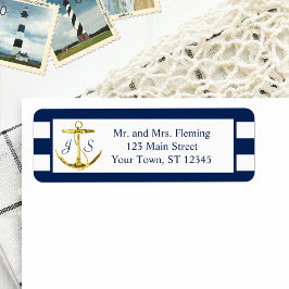 Klassiskt Nautical Blue Rand och Anchor Bröllop Returadress Etikett