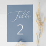 Klassiskt Nautical Dusty Blue Slate Script Bröllop Bordsnummer<br><div class="desc">Tillsätt en lugnande, förfinad beröring till ditt bröllopsmottagande med det här elegant dammiga bordsnumret med blå skiffer. Coolans tonade bakgrund och vita skript skapar ett mjukt, minimalistiskt utseende som är perfekten för vår, sommar eller kustnära bröllop. Med inspiration från mistkustlinjer och havshus fungerar denna utformning utmärkt för strandceremonier, avrinningsområden och...</div>