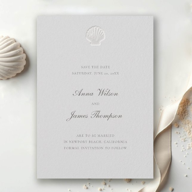 Klassiskt nautiskt havsgränssnitt i Elfenbenskuste Spara Datumet (nautical wedding save the date modern classic formal traditional shell medium ivory elegant)