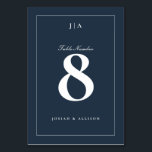 Klassiskt Navy Blue Bröllop Bordsnummer<br><div class="desc">Ett enkelt men mångsidigt,  klassiskt bröllopsbord nummerkort med parets initiala monogram.</div>