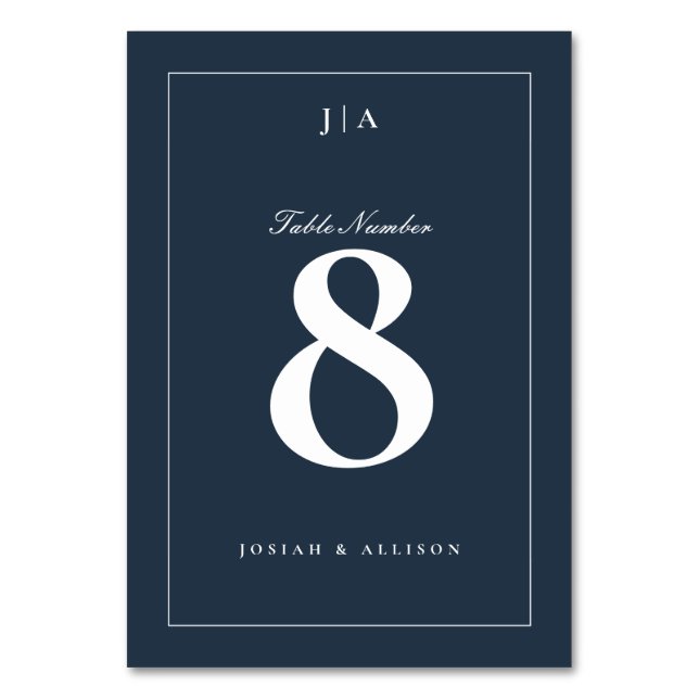 Klassiskt Navy Blue Bröllop Bordsnummer (Framsidan)