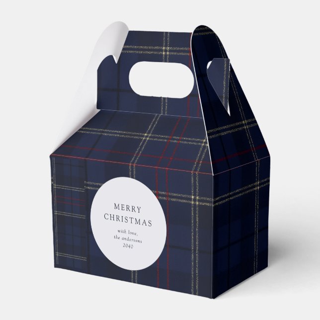 Klassiskt Navy Tartan-rutigt julgodis Presentaskar (Framsidan Sidan)