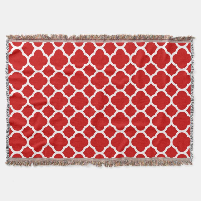 Klassiskt och elegant rött Quatrefoil-mönster Mysfilt (Framsidan)