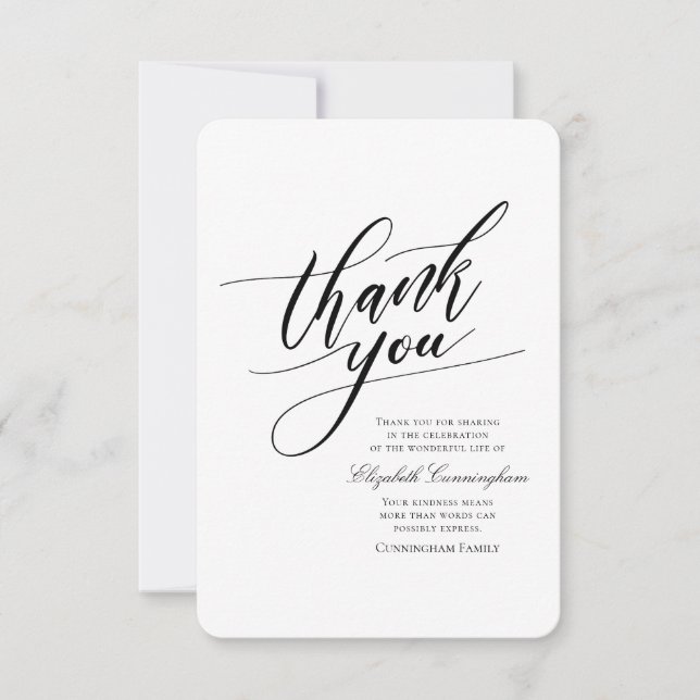 Klassiskt och enkelt calligrafi tack kort (Framsida)