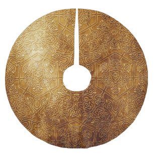 Klassiskt Ornate Guld Metall Plate Julgransmatta Borstad Polyester