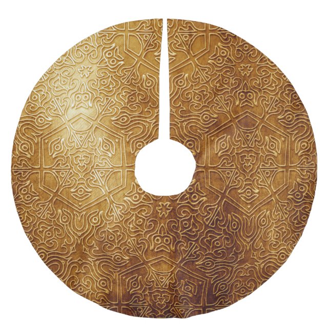 Klassiskt Ornate Guld Metall Plate Julgransmatta Borstad Polyester (Framsidan)