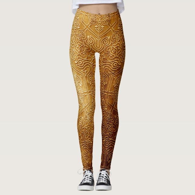Klassiskt Ornate Guld Metall Plate Leggings (Framsida)