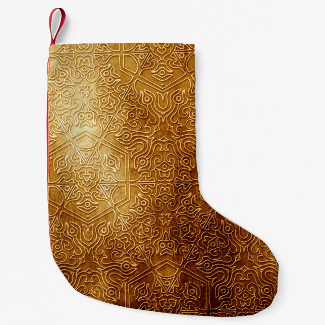 Klassiskt Ornate Guld Metall Plate Liten Julstrumpa (Framsidan)