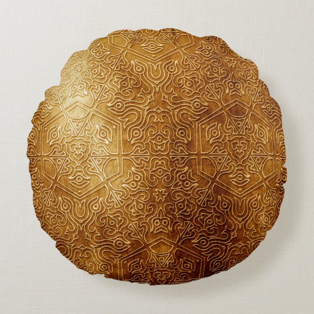Klassiskt Ornate Guld Metall Plate Rund Kudde (Framsidan)