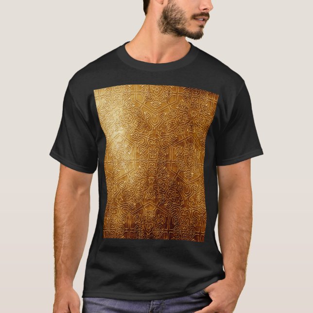 Klassiskt Ornate Guld Metall Plate T Shirt (Framsida)