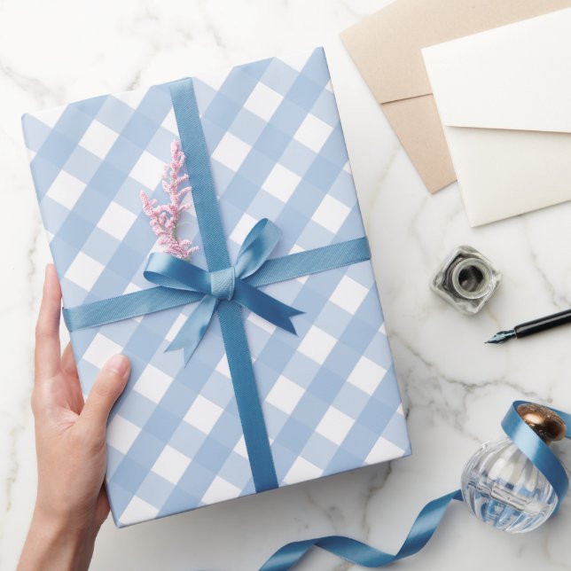 Klassiskt pastellblått rutigt rutmönster presentpapper (Gifting)